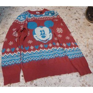Disney Mickey Mouse Sweater Small Rusty Red Blue White